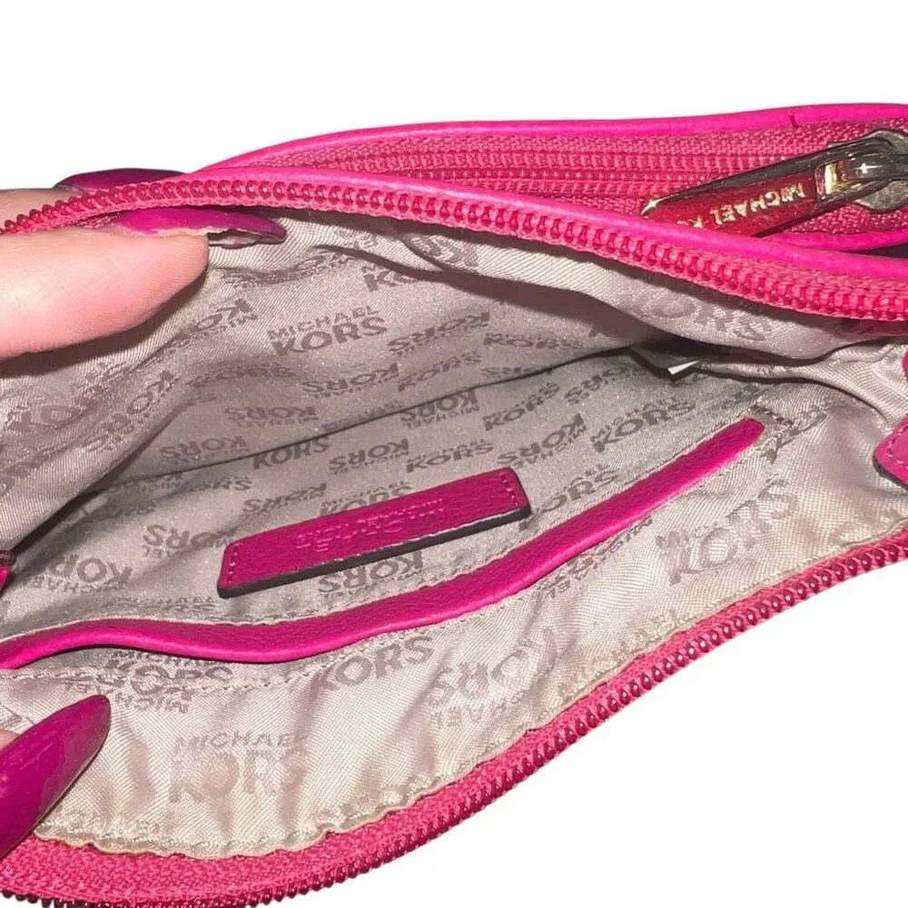 Michael Kors Jet Set Pink Leather Crossbody Bag Gold Logo Small Wallet Purse